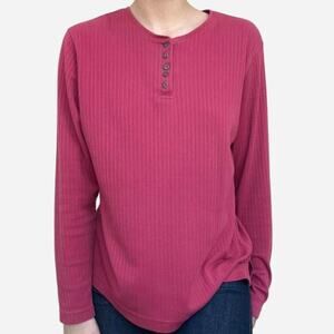 Classic Elements pink henley long sleeve ribbed shirt - size M